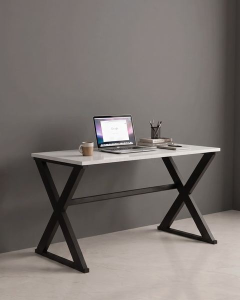 Study Table, White & Black X-Frame