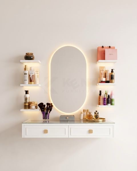 Oval LED Vanity Set with Six Shelves