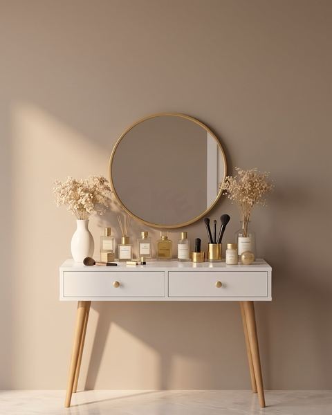 Round Mirror Console Vanity