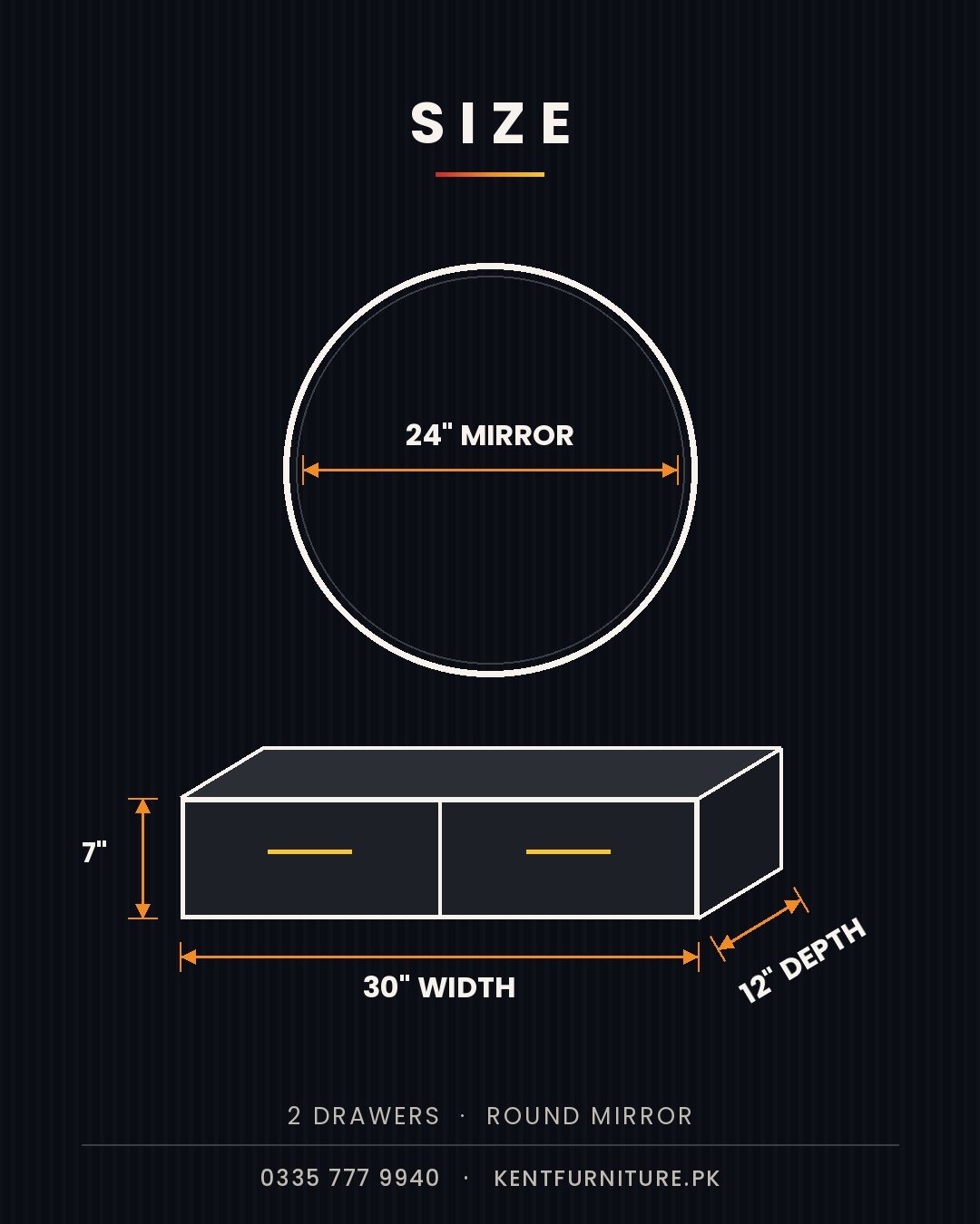 Size guide for Oak-Top Wall Vanity with Round Mirror