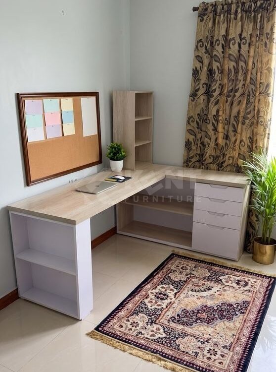 L-Shape Study Desk with Bookshelf