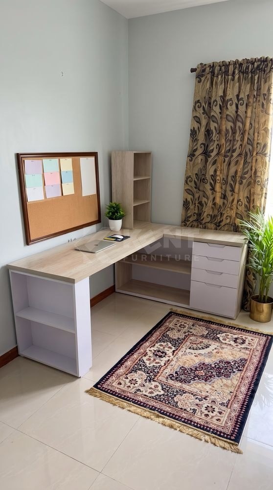 L-Shape Study Desk with Bookshelf