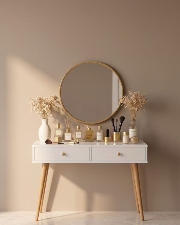Round Mirror Console Vanity